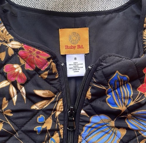 Ruby red Quilted Floral Jacket, with pockets Size: 8 - Picture 5 of 19