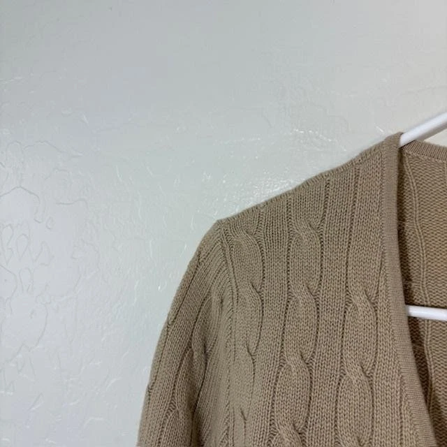 Suéter Ralph Lauren Mujer Pequeño Beige Cachemira Envoltura Cable Tejido Cuero Hebilla Foto 2 de 4