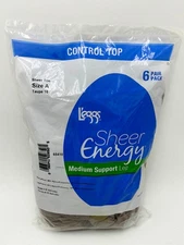 L'eggs Sheer Energy Medium Support Pantyhose Control Top 6 pack Size A Taupe