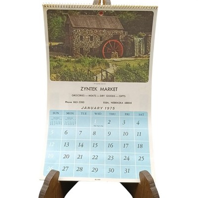 Vintage 1975 Wall Calendar By Zyntek Market With Bygone Days Artwork & Recipe