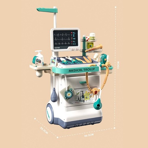 Mobile Station Cart Kids Doctor Set Stethoscope Doctor Cart Set Toys Role-Play - Picture 4 of 10