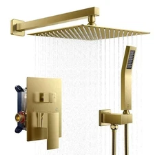 androme 10 in. 2-Jet High-Pressure Mixer Rainfall Shower System in Brushed Gold