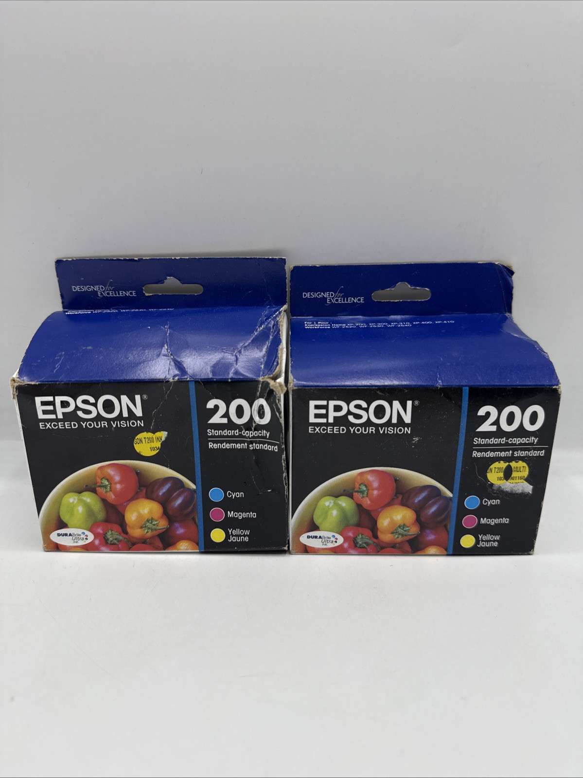 2 Epson 200 Color Ink Cartridges 3 Pack-T200520 Cyan Magenta Yellow DEC 2023-24