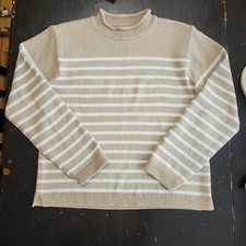 J.Crew Roll Neck Sweater Fall 2025 Womens Medium Tan White Striped Cotton Blend