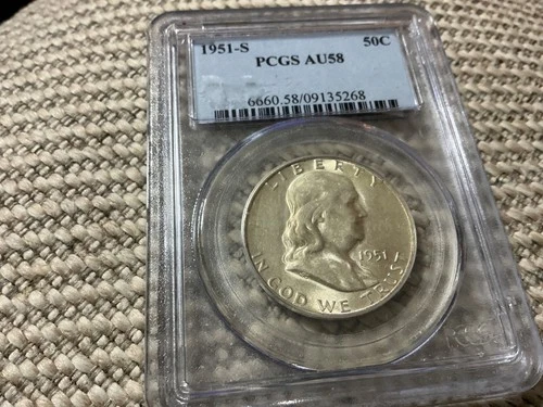1951-S PCGS AU-58 FRANKLIN Half Dollar 90% fine silver