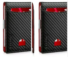 2 Wallets RUNBOX Black & Red  Wallet for Men Slim 11 Credit Card Holder Leather