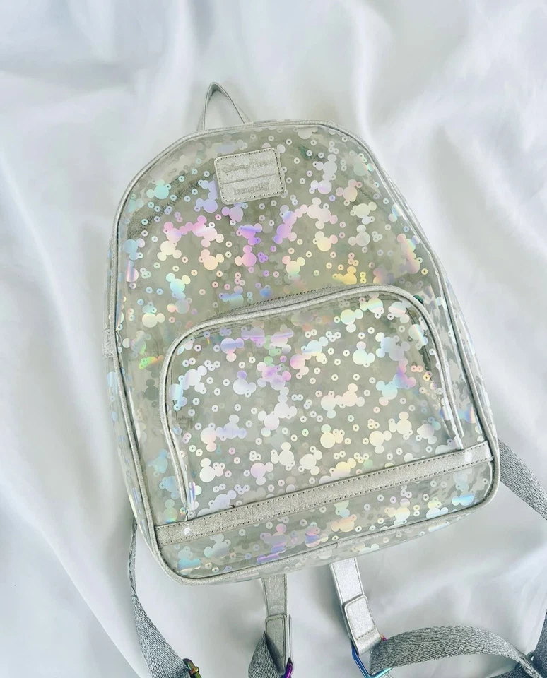 Mini Mochila Transparente Holográfica Metálica Espejo Mágico Loungefly Parks Disney Foto 2 de 4