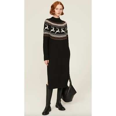barbour kingsbury knitted dress Barbour Kingsbury Sweater Dress Reindeer Pattern Knit Size 10 US for sale  online