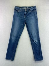 Lands End Womens Size 4 Medium Wash Mid Rise Distressed Fit 1 Slim Leg Jeans