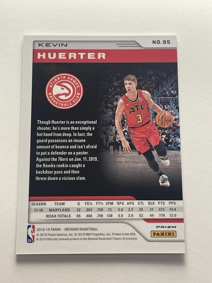2018-19 Panini Obsidian Prizm Kevin Huerter Rookie #95 RARE SP RC - Image 2 of 2