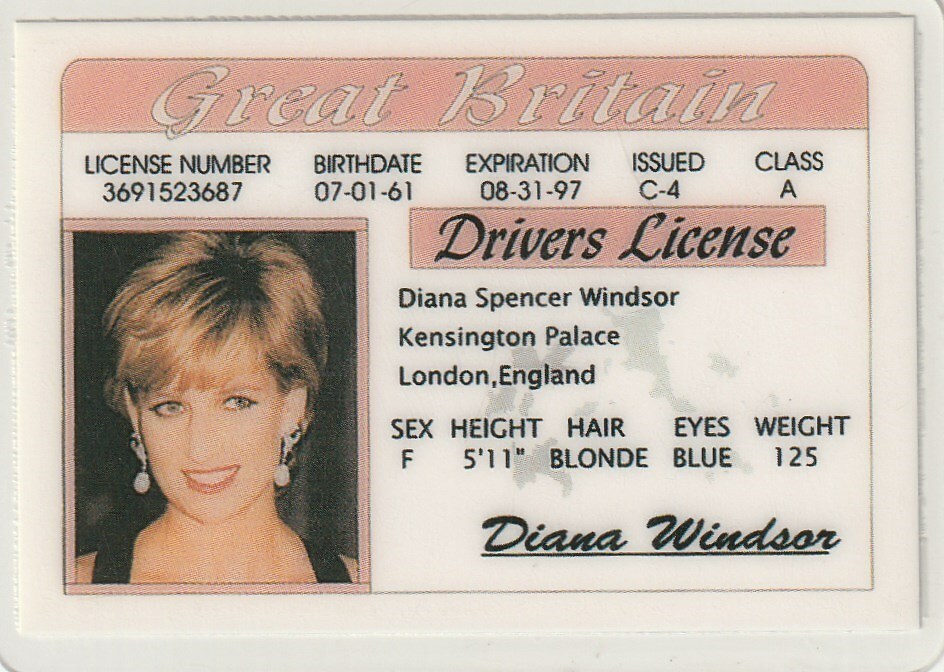 Princess Diana Spencer London England Drivers License Great Britain Lady Princess Diana Spencer London England Drivers License Great Britain Lady