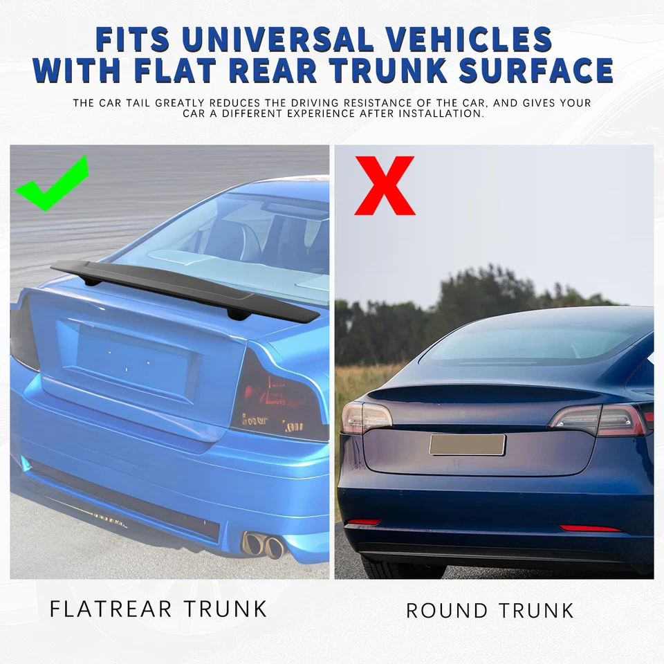 For Lincoln MKZ 4-Door Matte 47" Rear Trunk GT-Style Racing Spoiler Tail Wing - Image 2 of 4