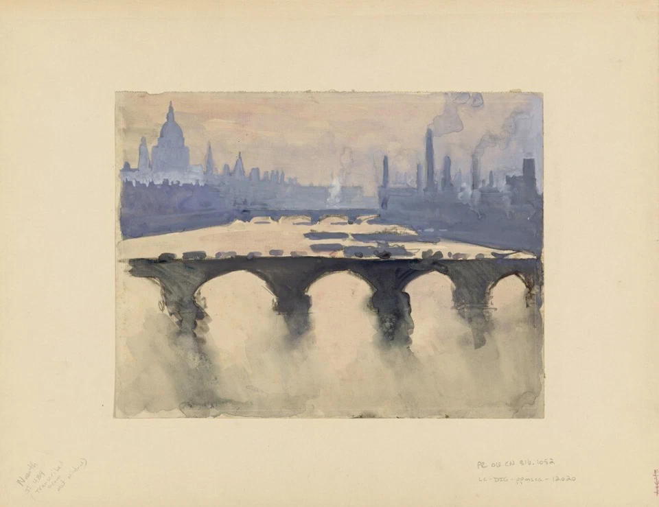 Out of My London Window Joseph Pennell 1905 American Watercolor Thames Cityscape - Image 2 of 2