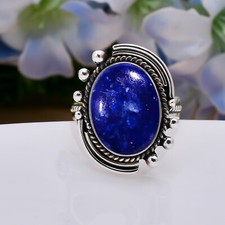 Natural Lapis Lazuli Oval 925 Sterling Silver Ring Handmade Jewelry Gift.