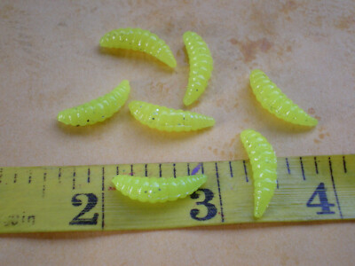 150 PCS. 7/8'' SOFT PLASTIC WORM JIGS, MAGGOT, LARVA/CRAPPIE PANFISH/YELLOW CHART