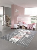 Kinderteppich HüPfspiel Teppich HüPfkäStchen In Grau Rosa Creme