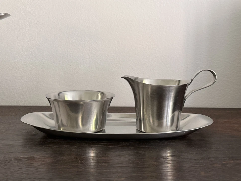 SF WMF frühes Sahneservice Wilhelm Wagenfeld Cromargan matt Milch Zucker Tablett - Bild 2 von 4