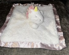 Cloud Island Unicorn Lovey Pink  White Satin Trim Plush Security Blanket
