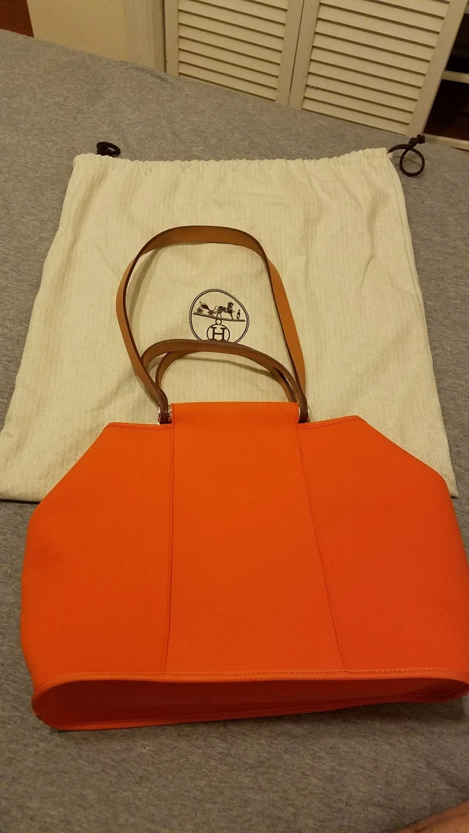 HERMES Authentic Orange Canvas Cabag Elan PM Tote Bag 95% new