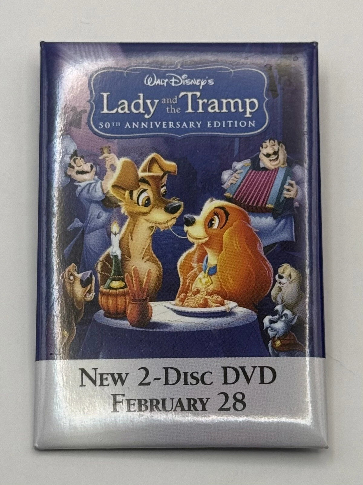 Disney's Lady And The Tramp DVD Movie Promo Pin Pinback Button 50th Anniversary