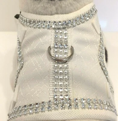 MASI DOGSDESIGN Softgeschirr Brustgeschirr Hundegeschirr weiß Stoff Glitzer Hund XS S M Welpen