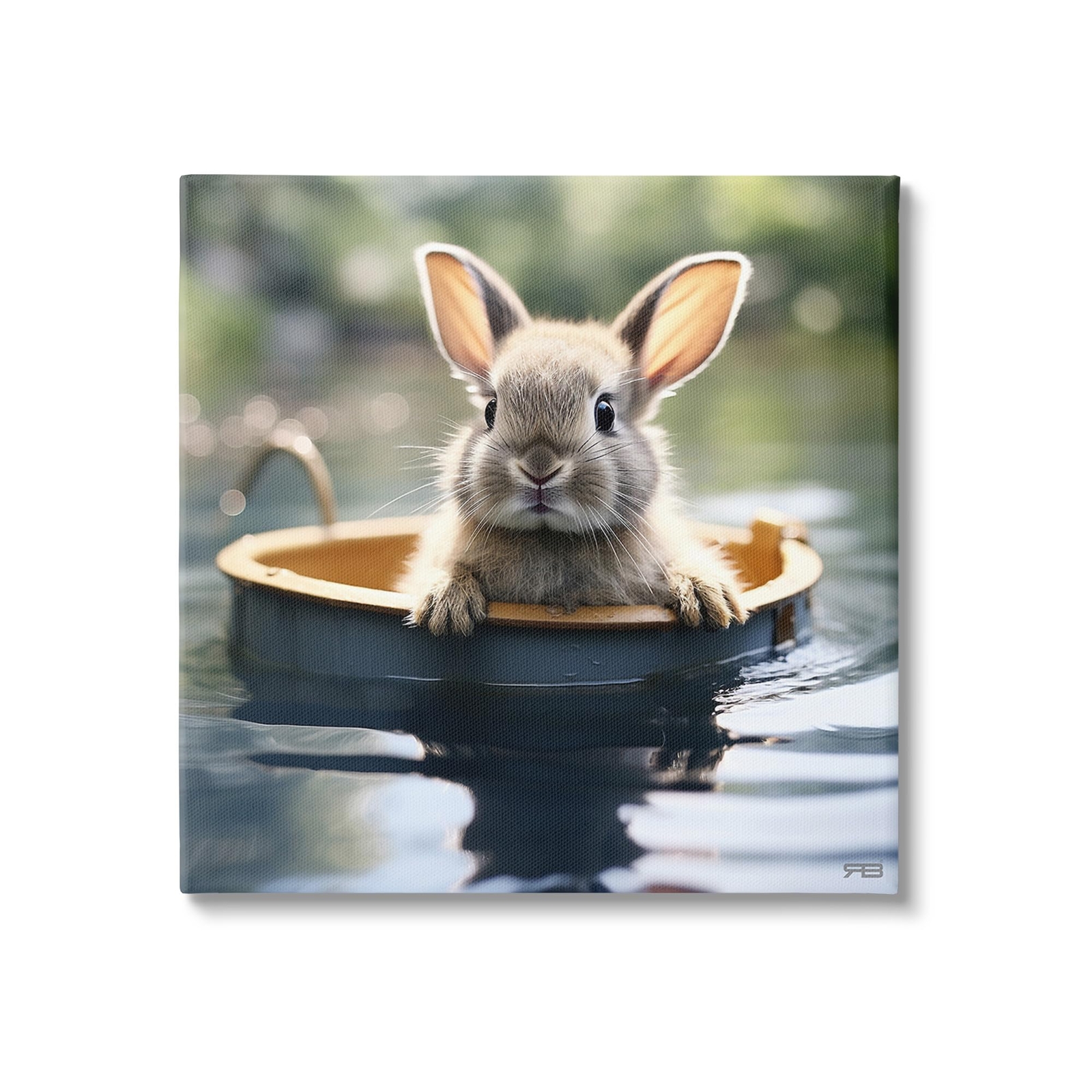 Bunny in Garden Pond Canvas Wall Art by RB
