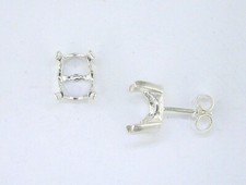 Oval 4 Prong Crown Set Cabochon Earring Setting Sterling Silver