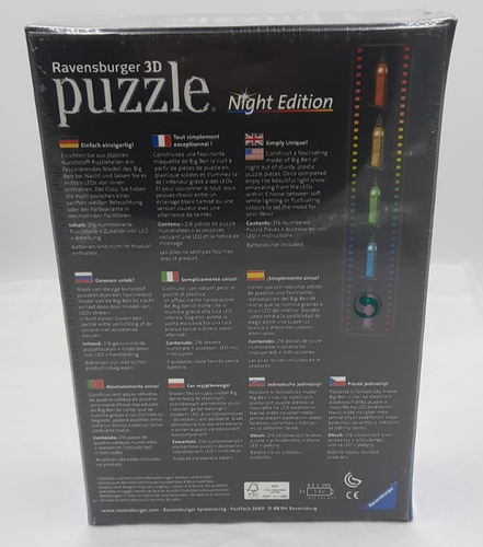 Ravensburger 3D Puzzle BIG BEN Night Edition 216 Piece SEALED - Picture 3 of 5