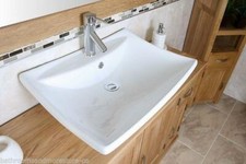 Ceramic White Bathroom Heavy Oblong Basin Sink Bowl Tap & Plug Set New CB016