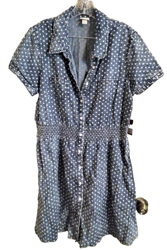 Kings Road Dress Size XL Denim Tiered Smocked Bodice Polka Dot Western  Cowgirl | eBay