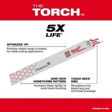 (10) Milwaukee 48-00-5791 12" 24 TPI The Torch Metal Sawzall Blades 2-5 Pks.