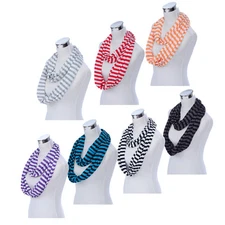 Soft Striped Infinity Loop Jersey Scarf - Different Colors Available