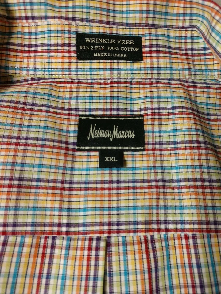 Neiman Marcus short sleeve casual linen shirt Men’s 2XL multicolor check - Image 2 of 4