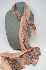 Peach and Brown sheer scarf tassels 20" x 60"