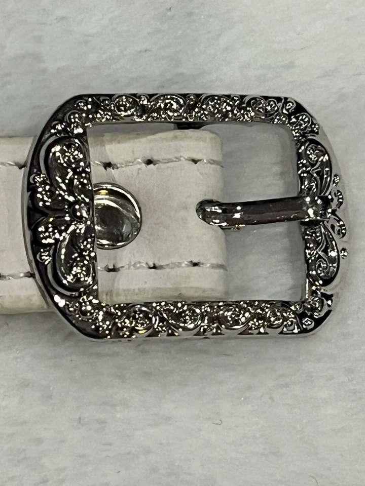 White Leather Wrist Band With Purple Chrystal rhinestone apple Gorgeous!! - Image 3 of 4