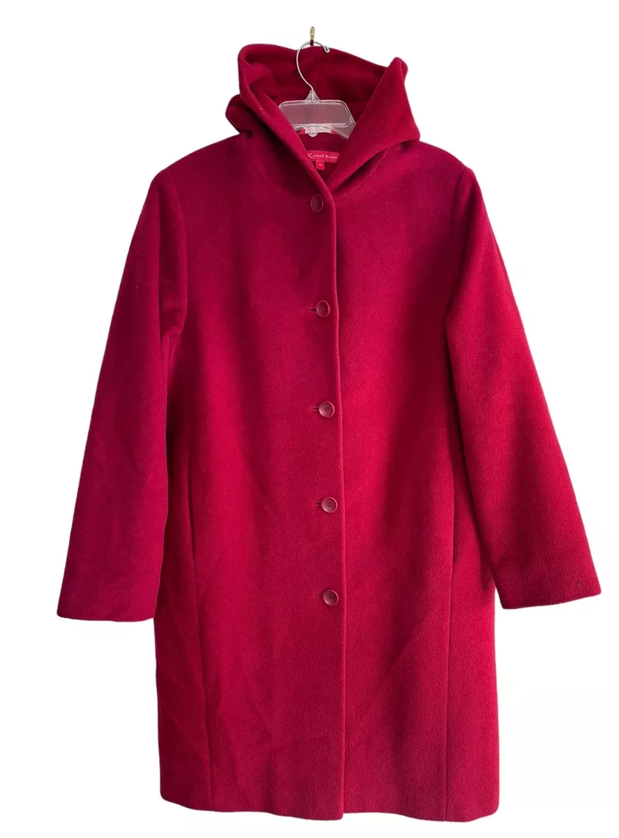 VTG Anne Klein Womens Coat Red Hood Size 12 Lined Pockets Wool Hooded Overcoat eBay