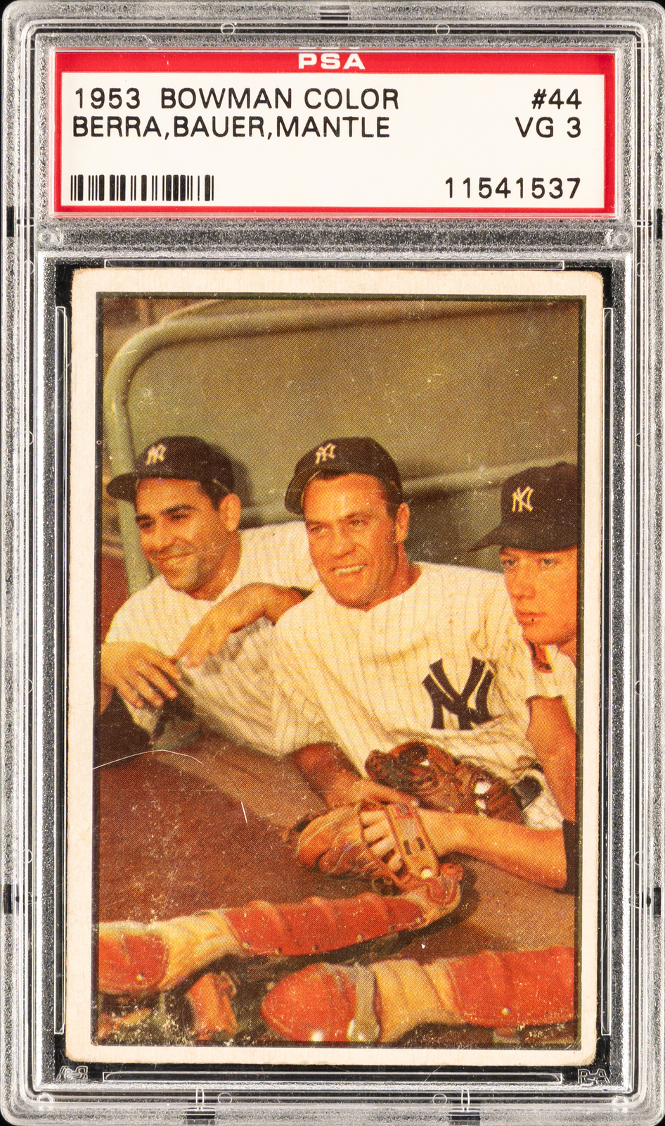 1953 BOWMAN COLOR #44 HANK BAUER/MICKEY MANTLE/YOGI BERRA PSA 3