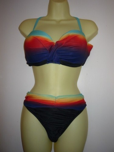 SPANDEX Womens NWOT -SZ 2XL--TWO Piece Swimsuit -COLORFUL-WIRED-PADDED