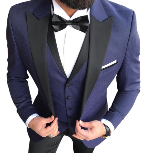 Designer Tuxedo Wedding Suit Blue Suit Vest Fitted Slim Fit 54 - Picture 1 of 4