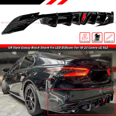 FOR 2018-2024 TOYOTA CAMRY LE XLE GLOSS BLACK GR STYLE REAR BUMPER LED DIFFUSER