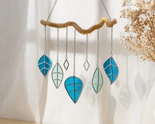 Leaves Suncatcher Glass Art, Window Sun Art, Nature For Home, Glass Wind Chimes
