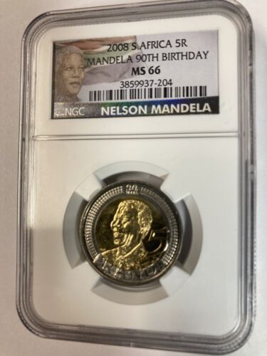 (A2) 2008 S NGC MS 66 Africa 5R Mandela 90th Birthday Collector Coin - Picture 1 of 2