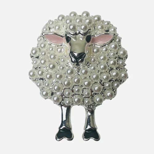 Napier Faux White Pearl Sheep Lamb Pin Brooch Silver Tone NEW w Box