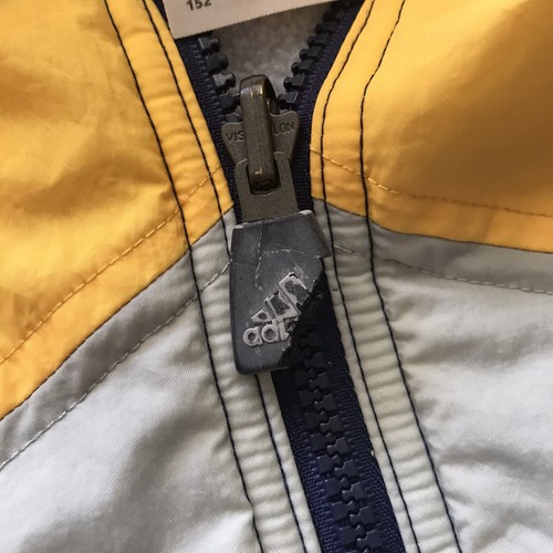 Adidas Puffer Jacket With Hood Youth Size 14 Navy Blue And Yellow Winter Coat - Picture 7 of 8
