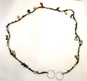 90's Handcrafted Equine Bead Stone Pewter Tin 60" Southwest Cowboy Horse Jewelry