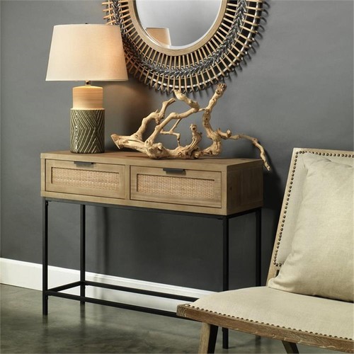 Eden Home 30" Coastal MDF Wood and Iron Console Table in Brown/Black - 第 2/5 張圖片