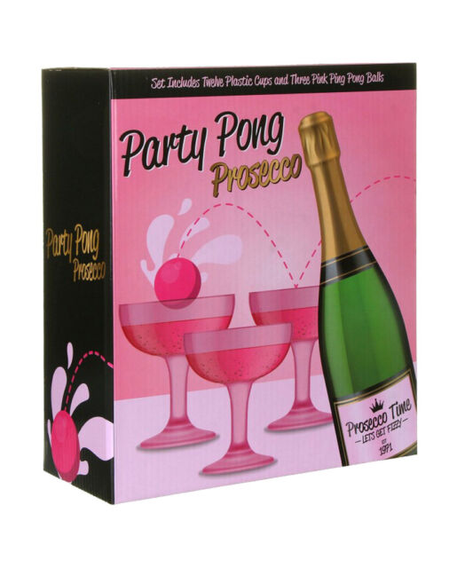 Party Prosecco Pong/ Adult Drinking Game with 12x Glasses and 3x Ping Pong Balls