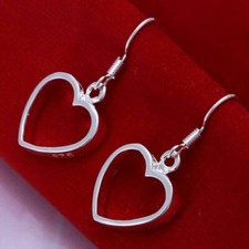 S925 Silver Heart Drop Dangle Earrings