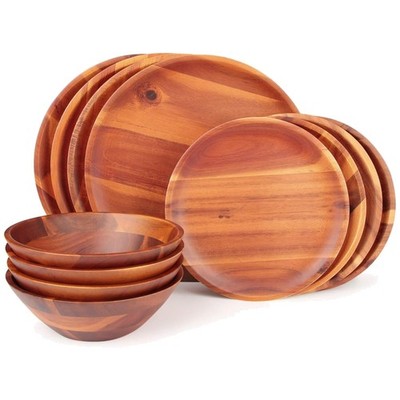 Classic 12-Piece Acacia Wood Tableware Set - Perfect for Stylish Entertaining