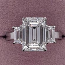 Lab-Grown 3.80 Ct Emerald Cut White Diamond Engagement Ring 925 Sterling Silver